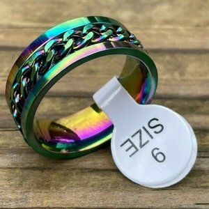 Multi Color Ring Fashion Unisex Ring Chain Style Men Women Rings Size 9